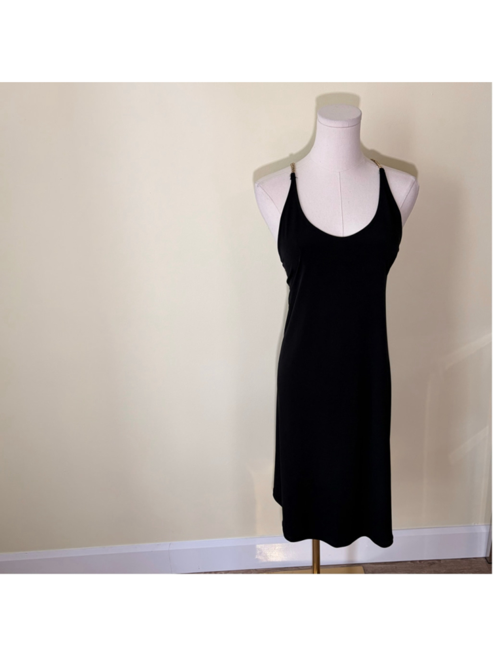 Women's Michael Kors Black Sleeveless Gold Chain Strap Dress Size M